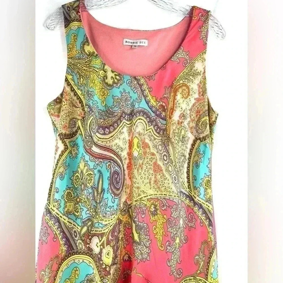 Robbie Bee Boho Paisley Handkerchief Hem Asymmetric Chiffon Crepe Dress Size 12 - Picture 3 of 11